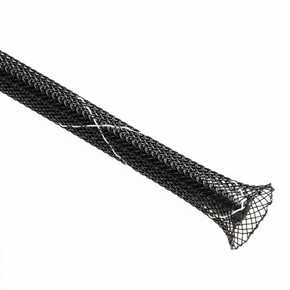 1/4” Black w/ White Tracer Techflex Flexo FR Flame Retardant Braided Sleeving 200ft