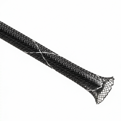 1/4” Black w/ White Tracer Techflex Flexo FR Flame Retardant Braided Sleeving 200ft