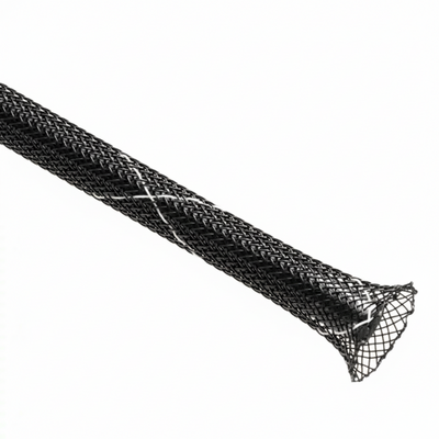 3/8” Black w/ White Tracer Techflex Flexo FR Flame Retardant Braided Sleeving 125ft