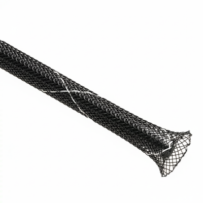 7/16” Black w/ White Tracer Techflex Flexo FR Flame Retardant Braided Sleeving 125ft