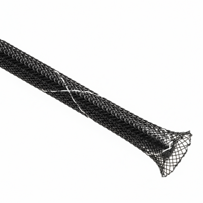1 1/4” Black w/ White Tracer Techflex Flexo FR Flame Retardant Braided Sleeving 50ft