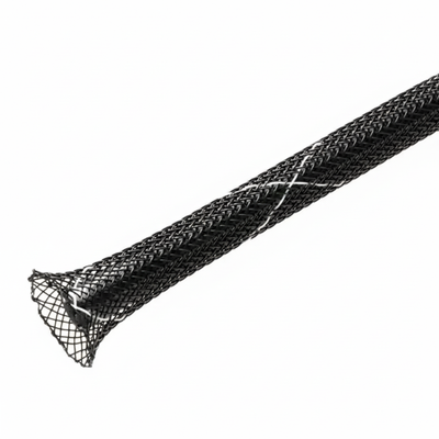 9/16” Black w/ White Tracer Techflex Flexo FR Flame Retardant Braided Sleeving 100ft