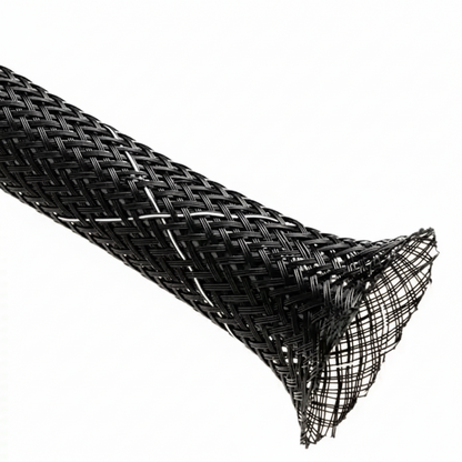 1/4” Black w/ White Tracer Techflex Flexo FR Flame Retardant Braided Sleeving 200ft