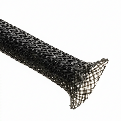 1” Black w/ White Tracer Techflex Flexo Halar Braided Sleeving 65ft
