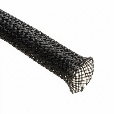 1 1/4” Black w/ White Tracer Techflex Flexo Halar Braided Sleeving 50ft