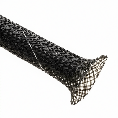 1 3/4” Black w/ White Tracer Techflex Flexo Halar Braided Sleeving 30ft