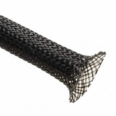 2” Black w/ White Tracer Techflex Flexo Halar Braided Sleeving 50ft