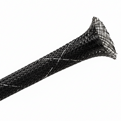 1/4” Black w/ White Tracer Techflex Flexo FR Flame Retardant Braided Sleeving 200ft