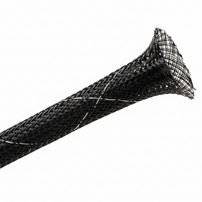 1/4” Black w/ White Tracer Techflex Flexo FR Flame Retardant Braided Sleeving 200ft