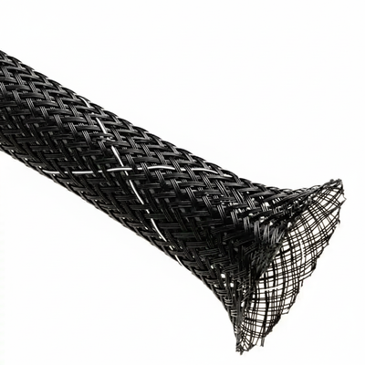 7/16” Black w/ White Tracer Techflex Flexo FR Flame Retardant Braided Sleeving 125ft