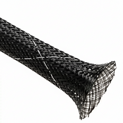 1/2” Black w/ White Tracer Techflex Flexo FR Flame Retardant Braided Sleeving 100ft