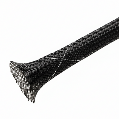 1” Black w/ White Tracer Techflex Flexo FR Flame Retardant Braided Sleeving 65ft