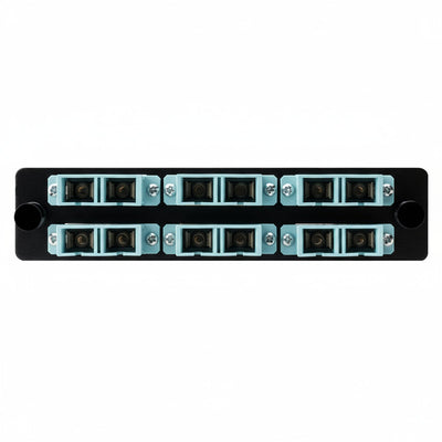 HellermannTyton VFAP6DMMQSCZ Fiber Adapter Panel Preloaded with 6 Duplex SC MM, Aqua, 1/pkg