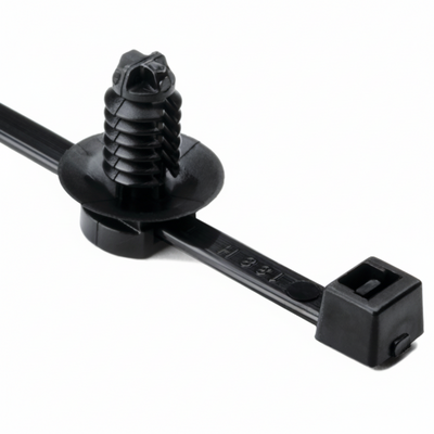 2-Piece Cable Tie/Fir Tree Mount, 8.0"L, 0.26 - 0.28" Mounting Hole Diameter, PA66HS, Black, 500/pkg
